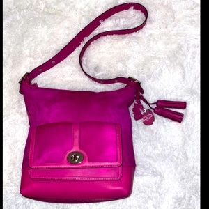 Coach New York Legacy Hot Pink Fur Leather Shoulder Crossbody Purse Duffle